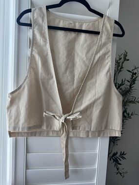 Cotton/Linen Blend Beige Tie-Front Vest M